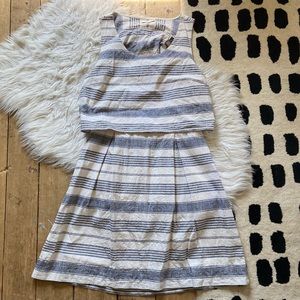 Madewell Cotton Linen Striped Cutout Dress White and Grey 10